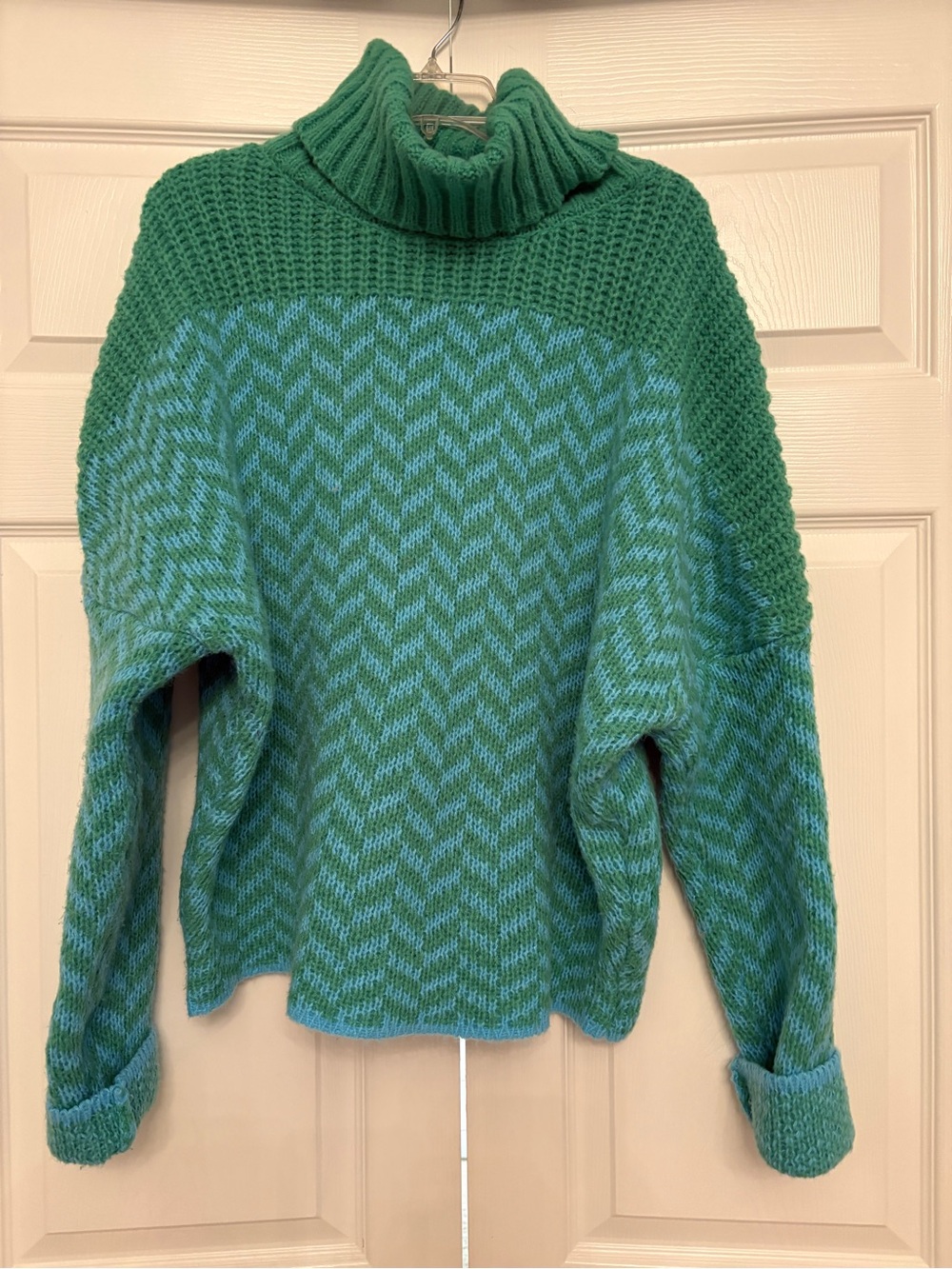 Fab’rik Blue and Green Turtleneck Knit Sweater
